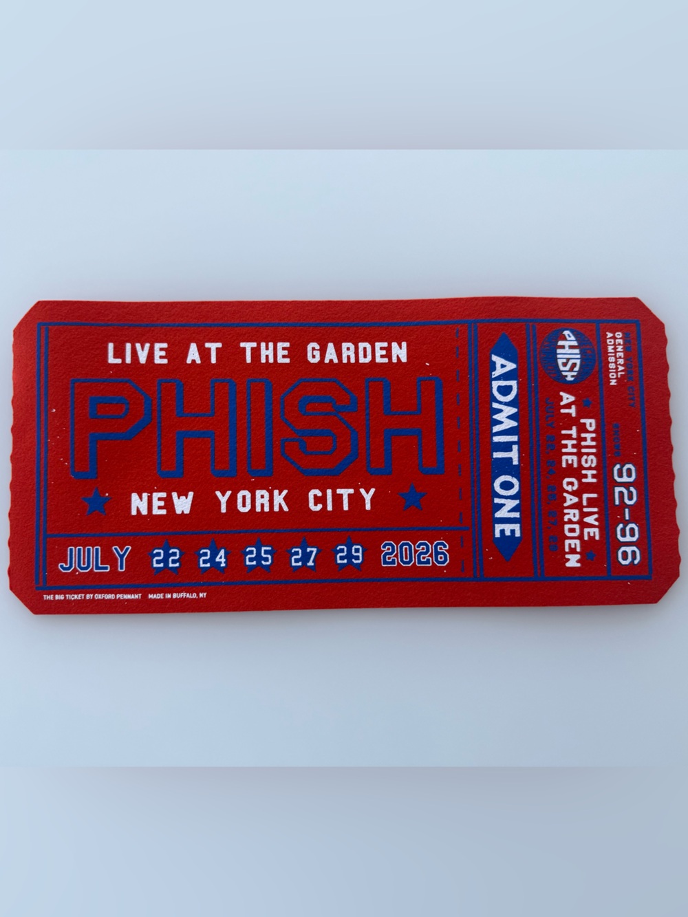 Phish 5 Madison Square Garden MSG NYC July 2026 Oxford Pennant Felt Ticket BIG
